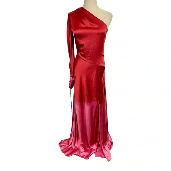 Alejandra Alonso Rojas Dip-Dye Silk One-Shoulder Asymmetrical Gown with/ Train - Picture 6 of 16